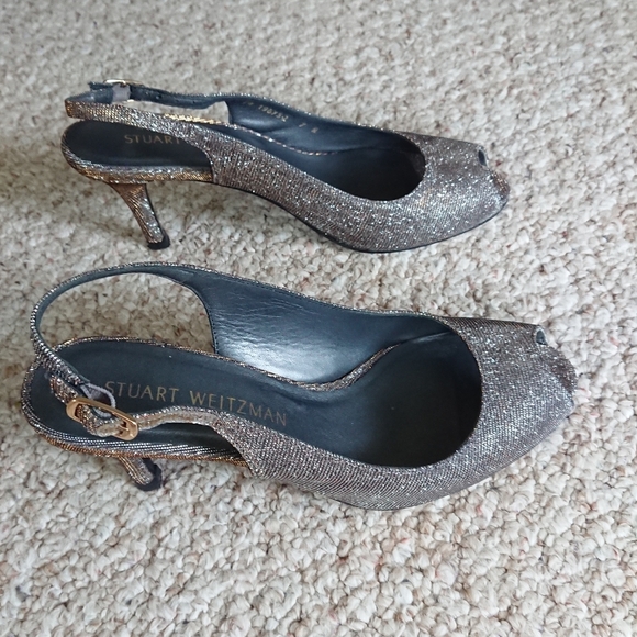 Stuart Weitzman Metallic Glitter Accents Slingback Sandals size 7M - Picture 7 of 14
